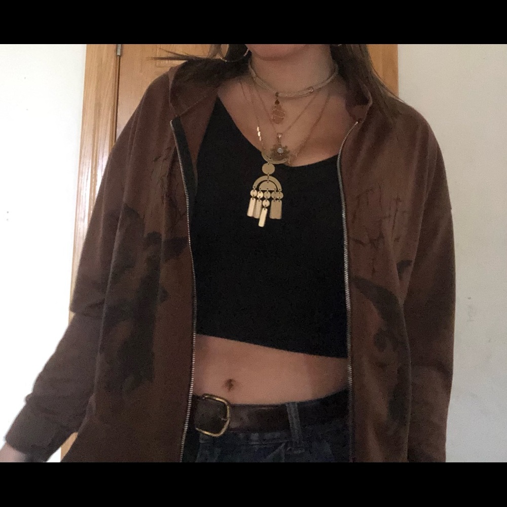 Brown baggy long graphite cardigan with hood